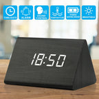 Gearonic Digital Alarm Clock Wooden Alarm Clock Wood Modern Triangle Alarm Digital Desk Clock, Displays Time Date Temperature Ca