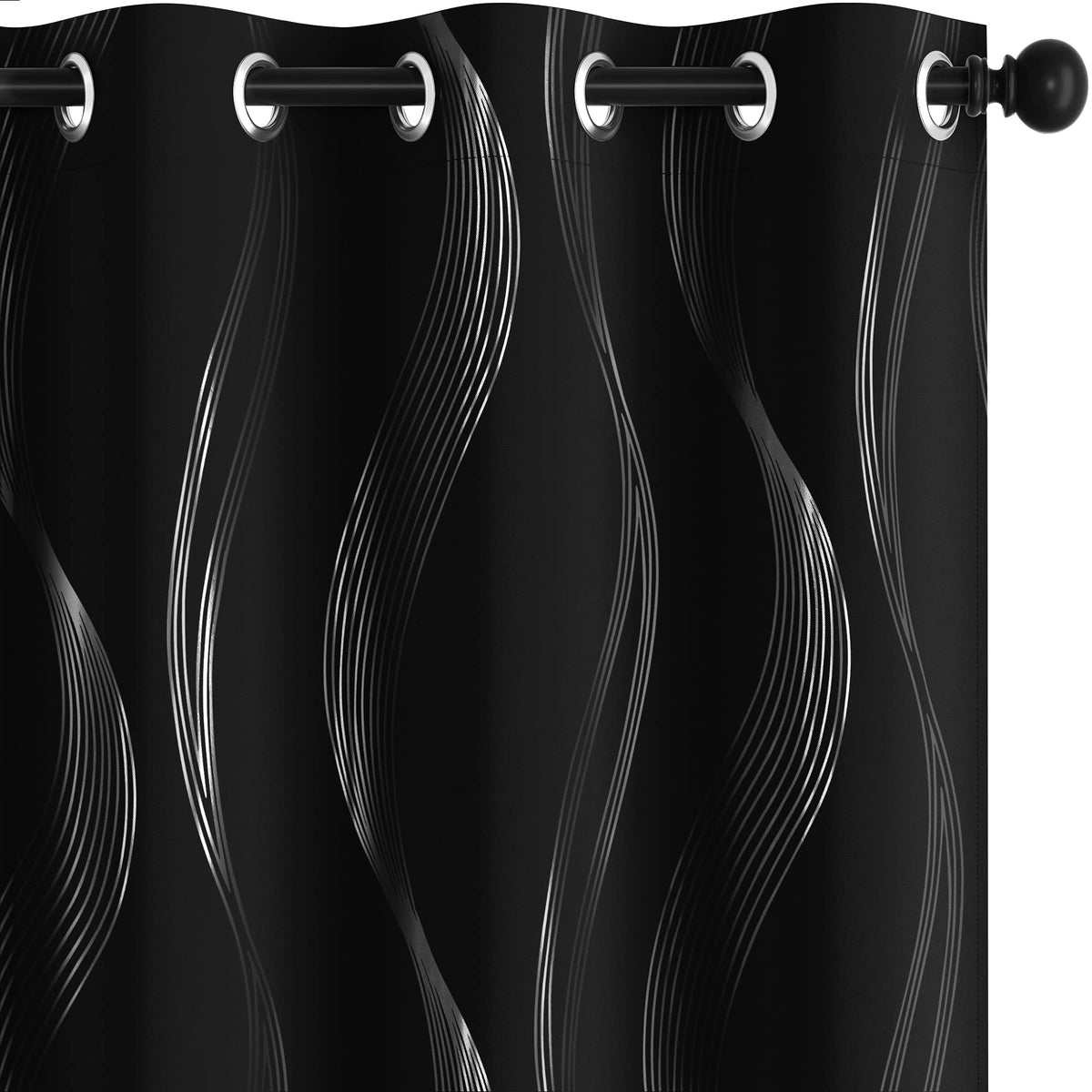 Deconovo Blackout Curtains 72 Inches Long, Living Room Thermal Insulated Blackout Curtains With Silver Wave Pattern, Bedroom Cur