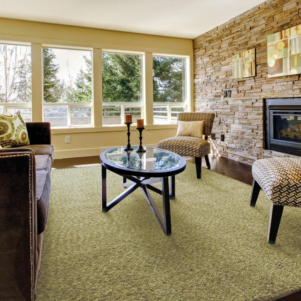 HomeRoots 508988 6 x 9 ft. Olive Green Shag Tufted Handmade Stain Resistant Area Rug