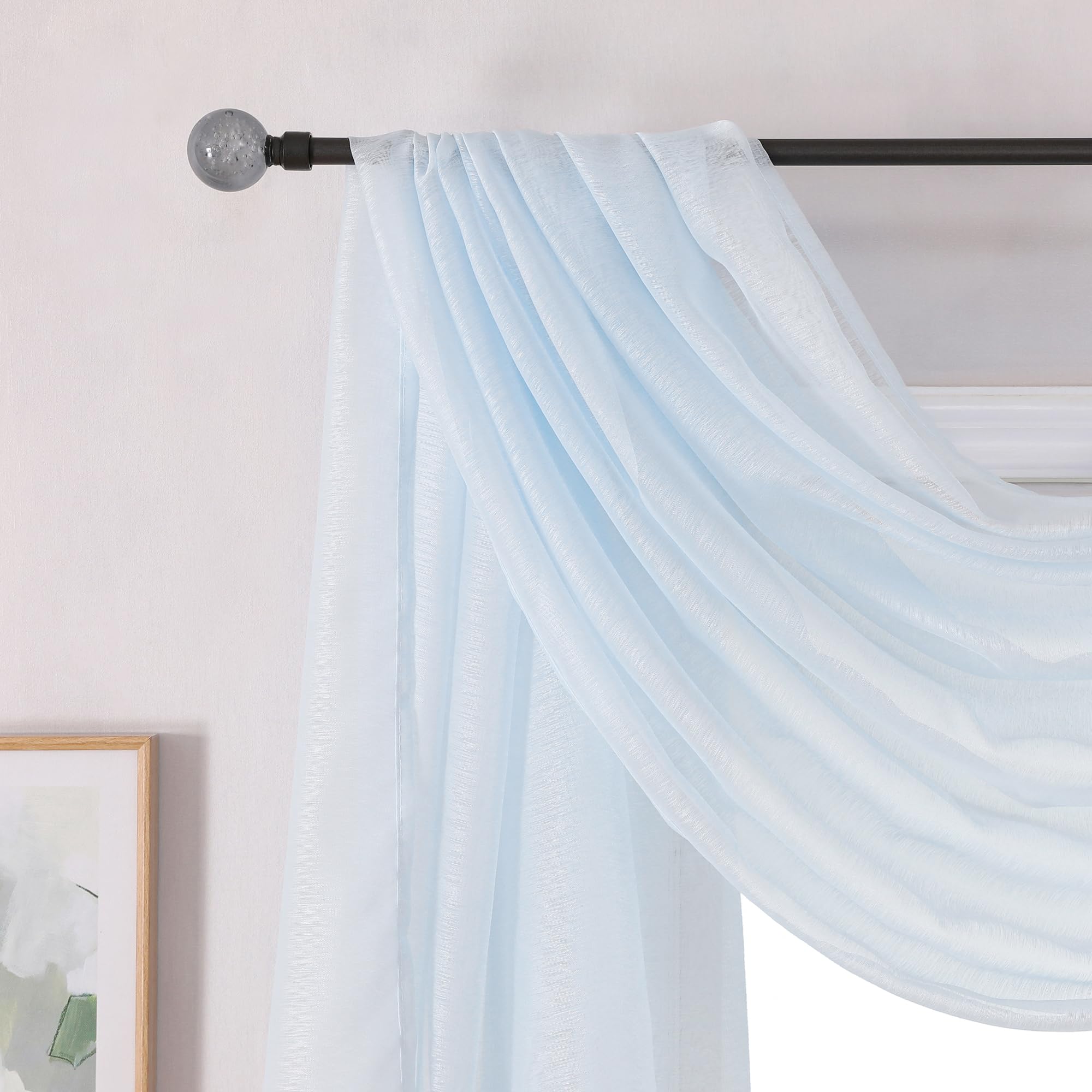Donren Scarf Curtain For Window - Home Decoration Sheer Voile Scarf Valance For Wedding (1 Panel, W52 X L216, Light Blue)