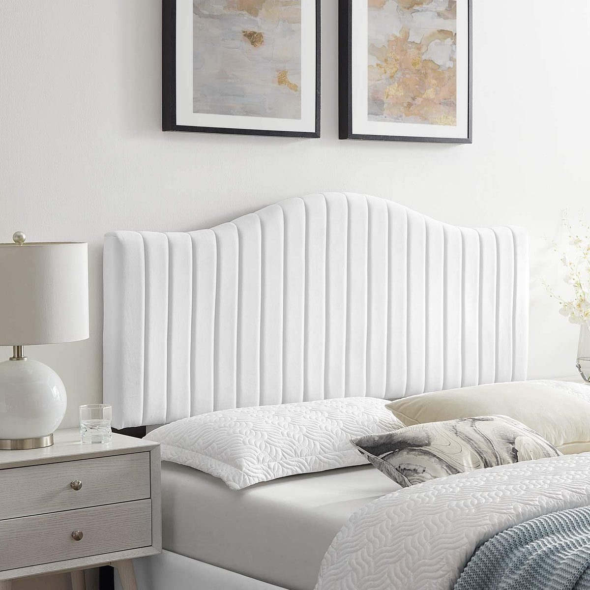 Modway Brielle Channel Tufted Performance Velvet Headboard, Full/Queen, White