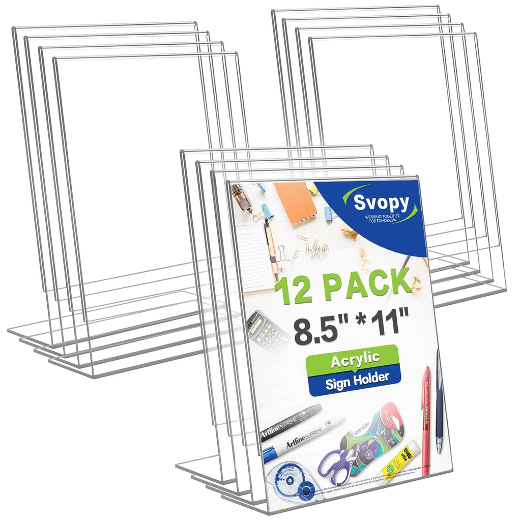 Svopy Acrylic Sign Stand Holder - 8.5X11 Inches Plastic Acrylic Literature Holders, 12 Pack Sign Holders Suit For Flyer, Magazin