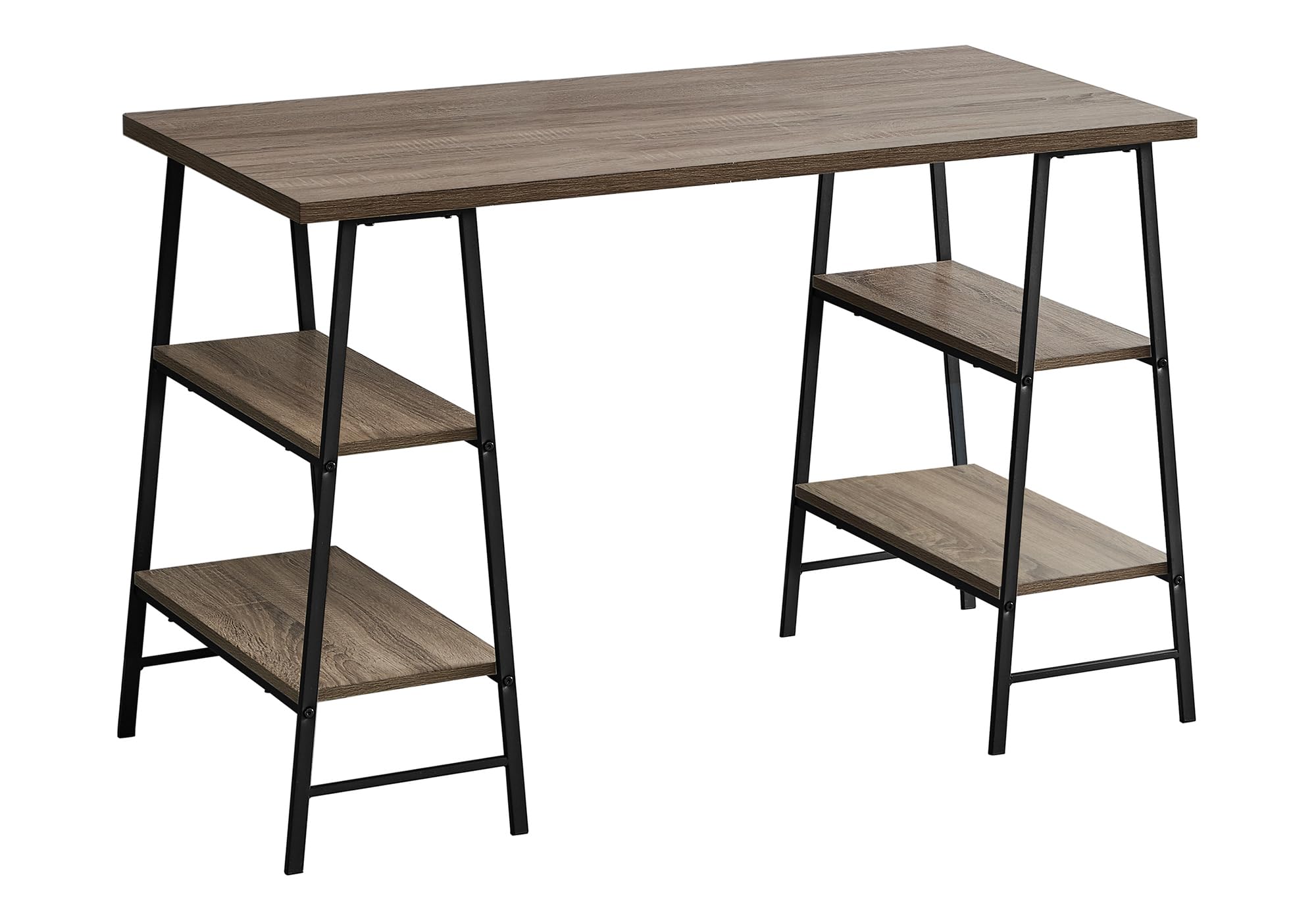 Monarch Specialties I 7523 Computer Desk, Home Office, Laptop, Storage Shelves, 48&quot; L, Work, Metal, Laminate, Brown, Black, Contemporary, Modern