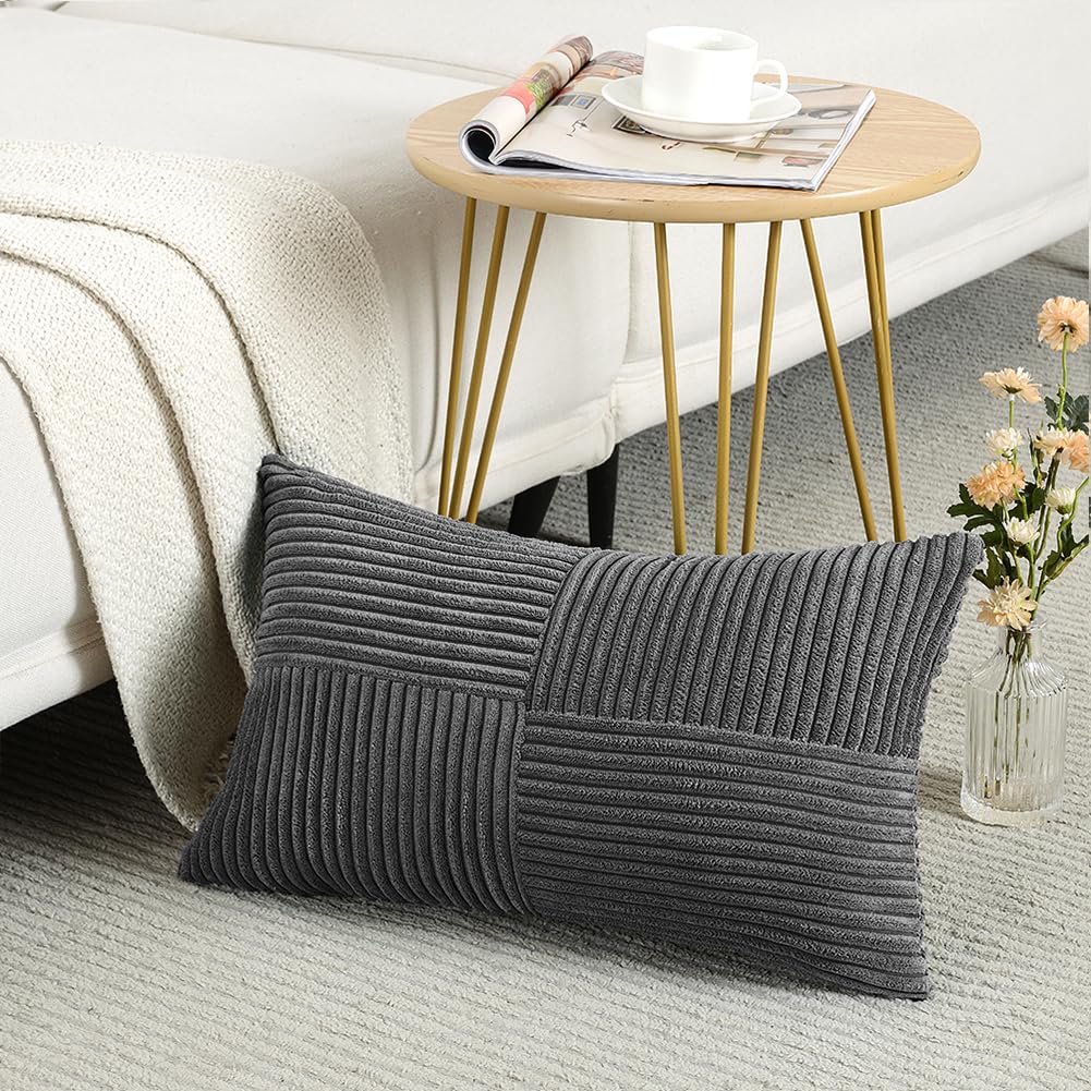 Fancy Homi Dark Gray Lumbar Decorative Throw Pillow Covers 12X20 Inch For Living Room Couch Bed Sofa, Farmhouse Home Decor, Soft
