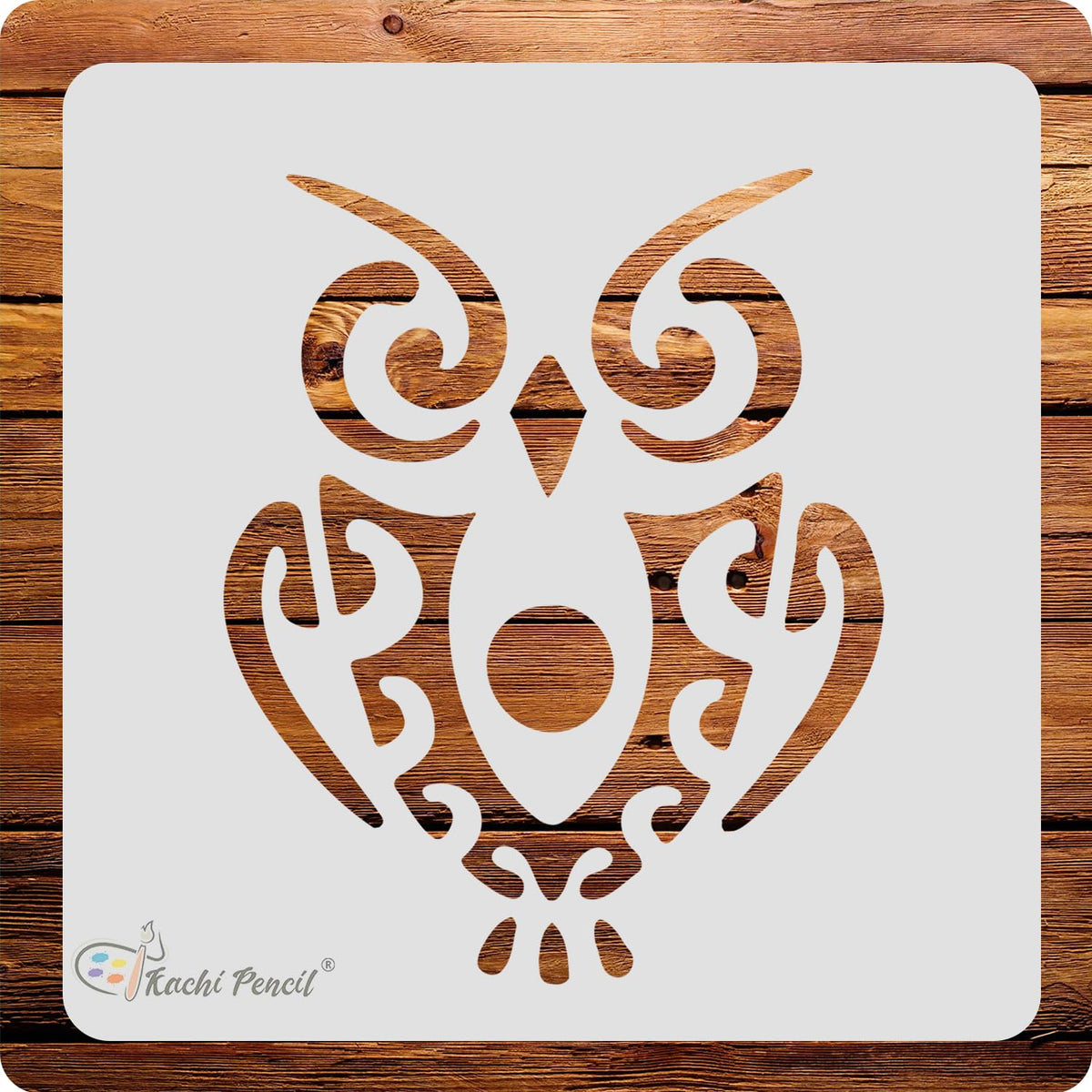 Kachi Pencil Modern owl Design Stencils for Art, Craft and Painting, Size 6 x 6 inch Reusable Stencil for Painting, Fabric, Glas