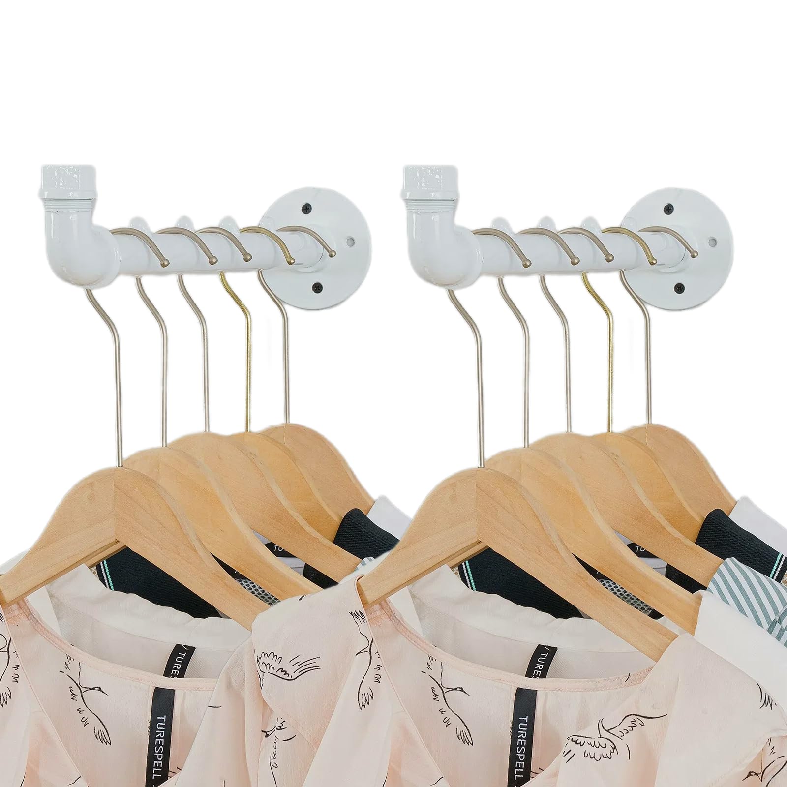 Industrial Wall Pipe Clothing Racks - Heavy Duty Metal Clothes Hanger with Hook, Wall-Mounted Garment Holder Racks,Wall Clothing
