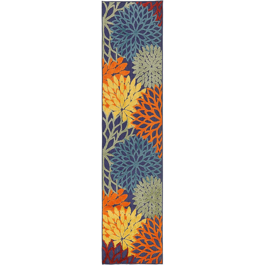 Nourison Aloha Indoor/Outdoor Modern Navy Multicolor 2' X 6' Area Rug, Easy Cleaning, Non Shedding, Bed Room, Living Room, Dining Room, Backyard, Deck, Patio (2X6)