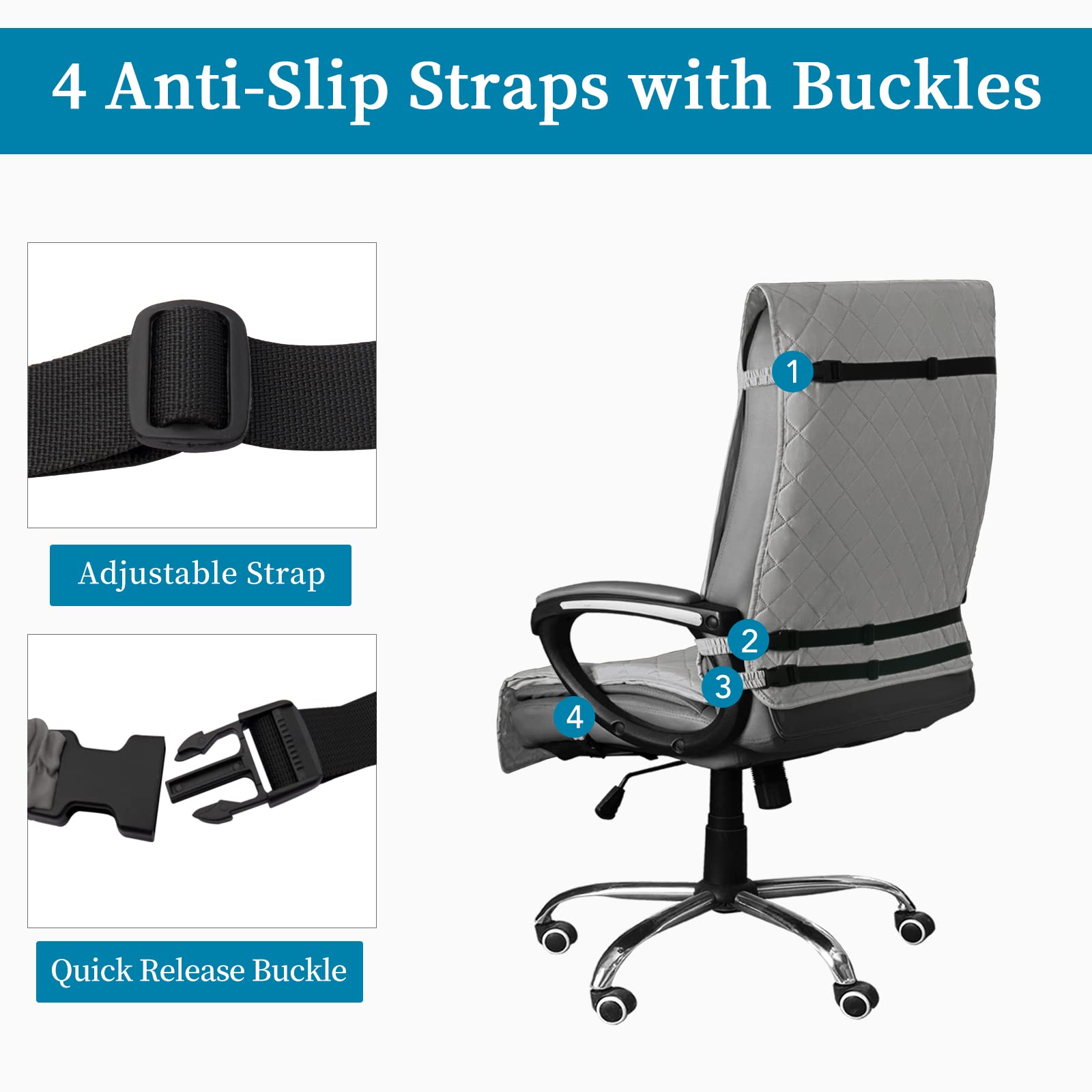 Easy-Going Quilted Microfiber Office Chair Cover With Soft Memory Foam Seat Cushion Water Resistant Desk Computer Chair Slipcover Anti-Slip Chair Protector (Medium, Light Gray)