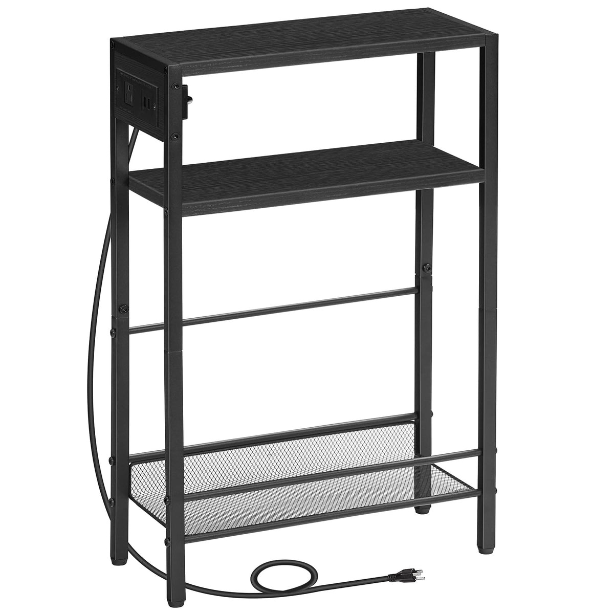 Hoobro Small Narrow Side Table With Charging Station, Skinny End Table For Small Spaces, Slim Nightstand With Usb Ports Outlet, Sofa Beside Table With Storage Shelf, Black Bb102Ubz01