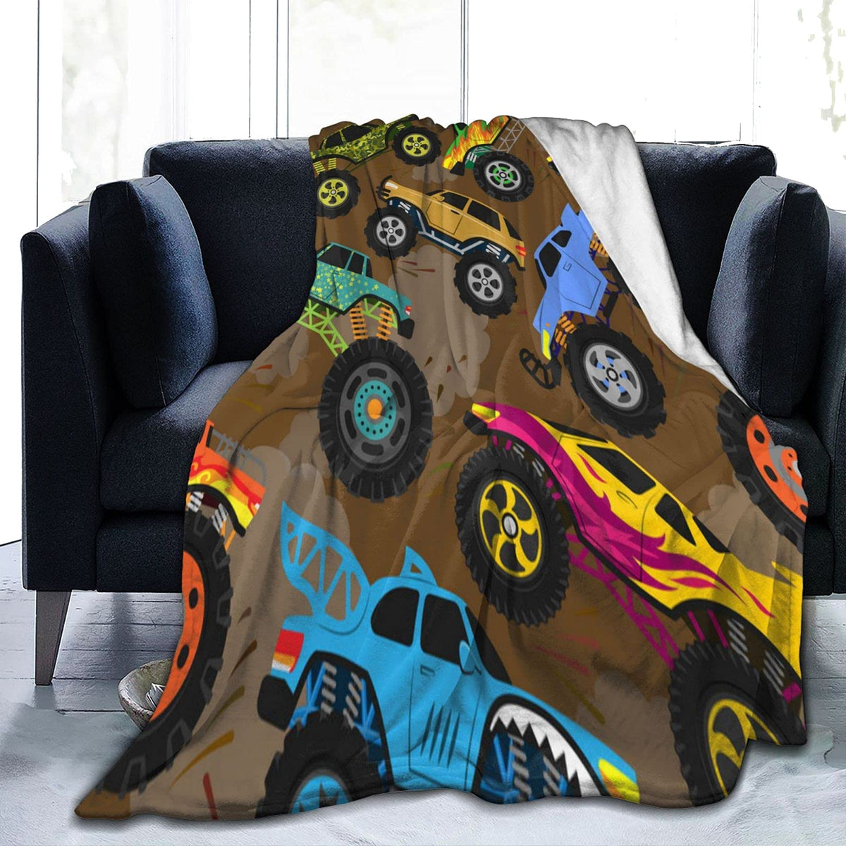 Monster Cartoon Truck Fleece Blanket Vehicle Or Car Microfiber Soft Throw Blanket Anti-Pilling Fuzzy Bed Blanket For Boys Kids 5