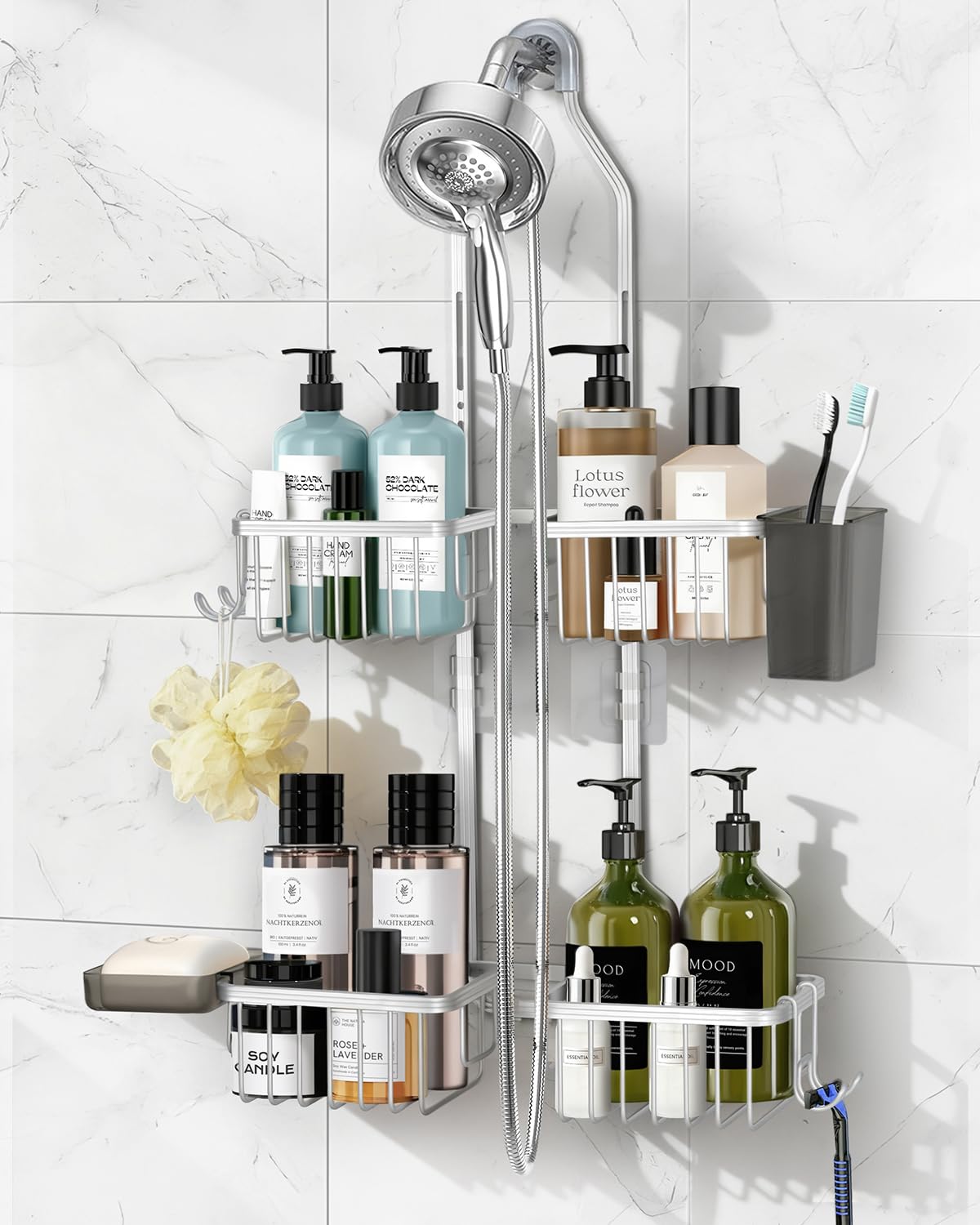 MSAICOE Adjustable Shower Caddy Hanging for Handheld Showerheads  Never Rust Shower Hanging Organizer, Upgraded Bathroom Shower