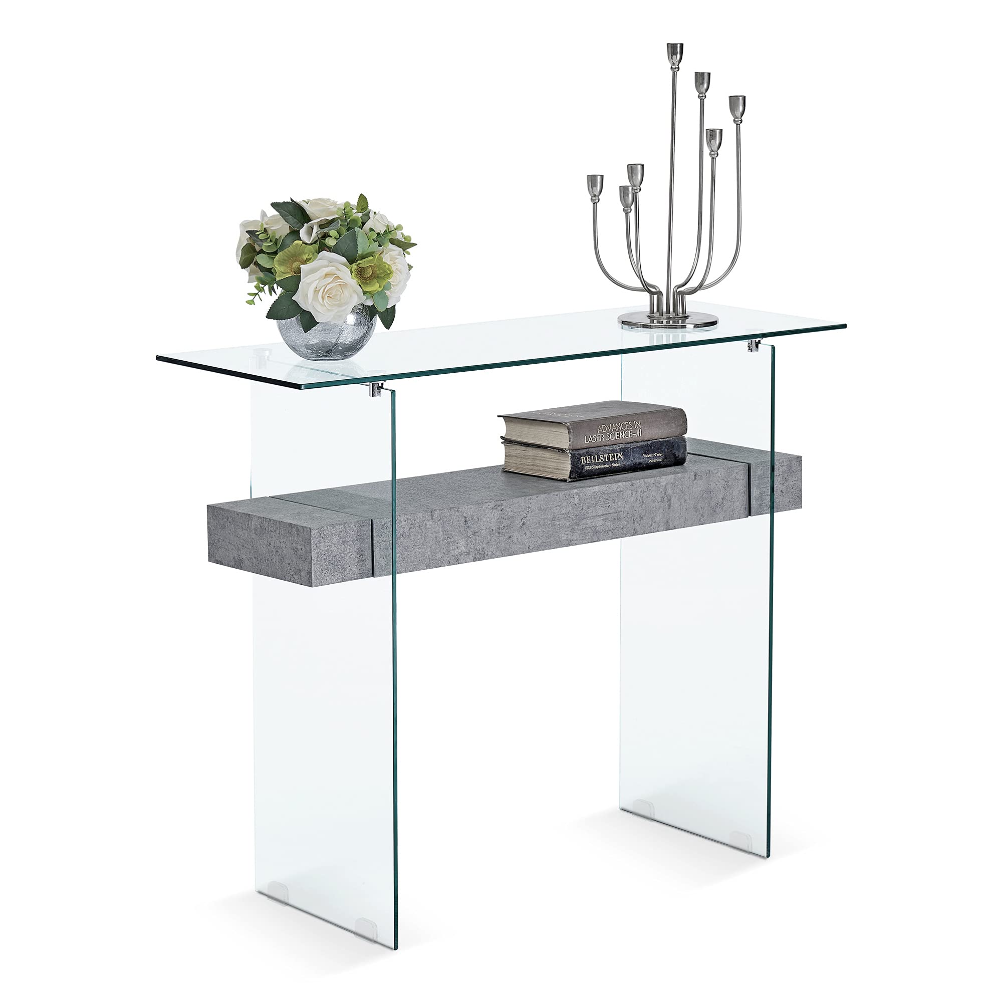 Ivinta Glass Console Table With Storage, Small Gray Faux Marble Entryway Table For Living Room, 39.4' Modern Sofa Table For Foyer, Hallway, Bedroom 5101 (Gray)