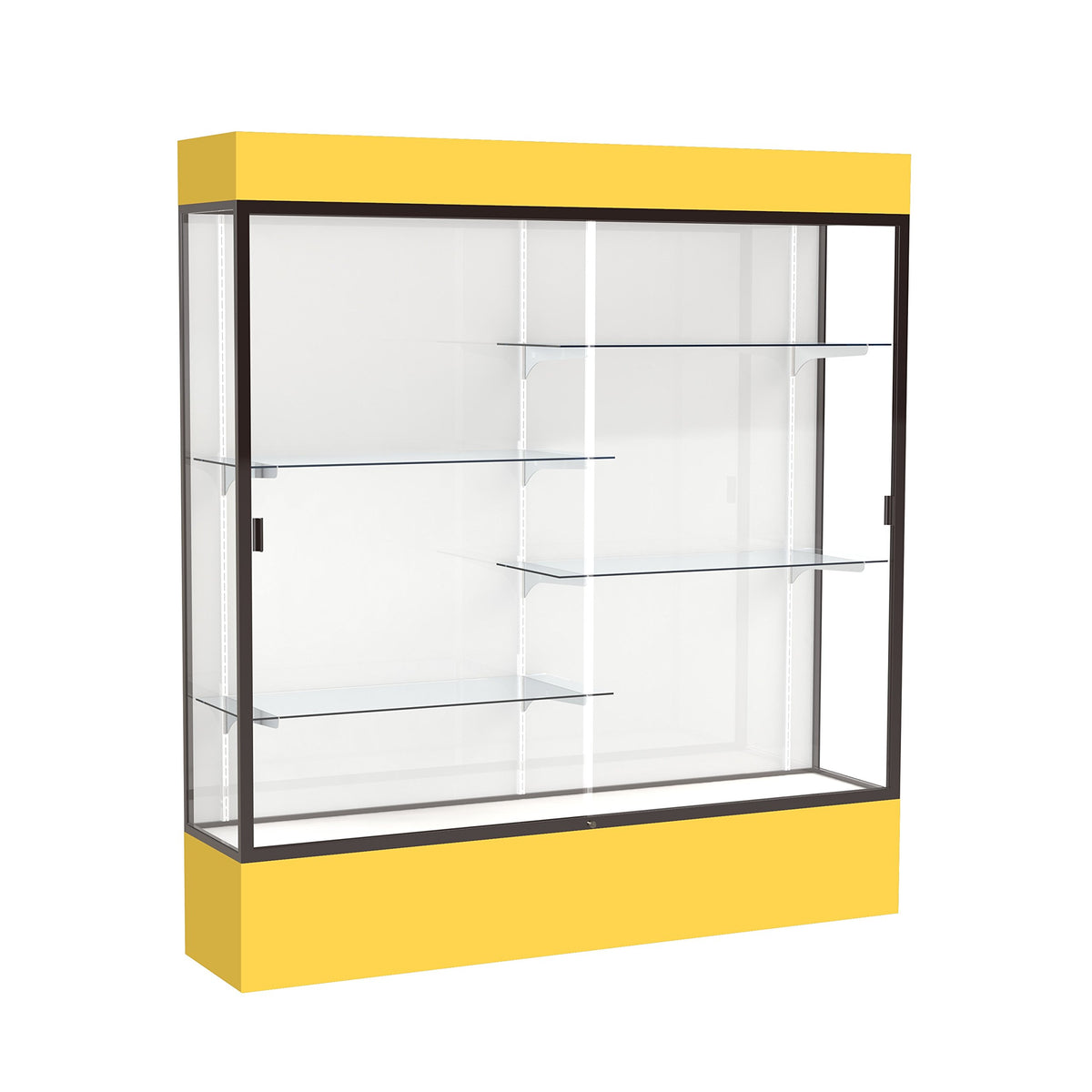 Waddell Spirit Lighted Floor Display case, 72 inches Wide, Goldenrod