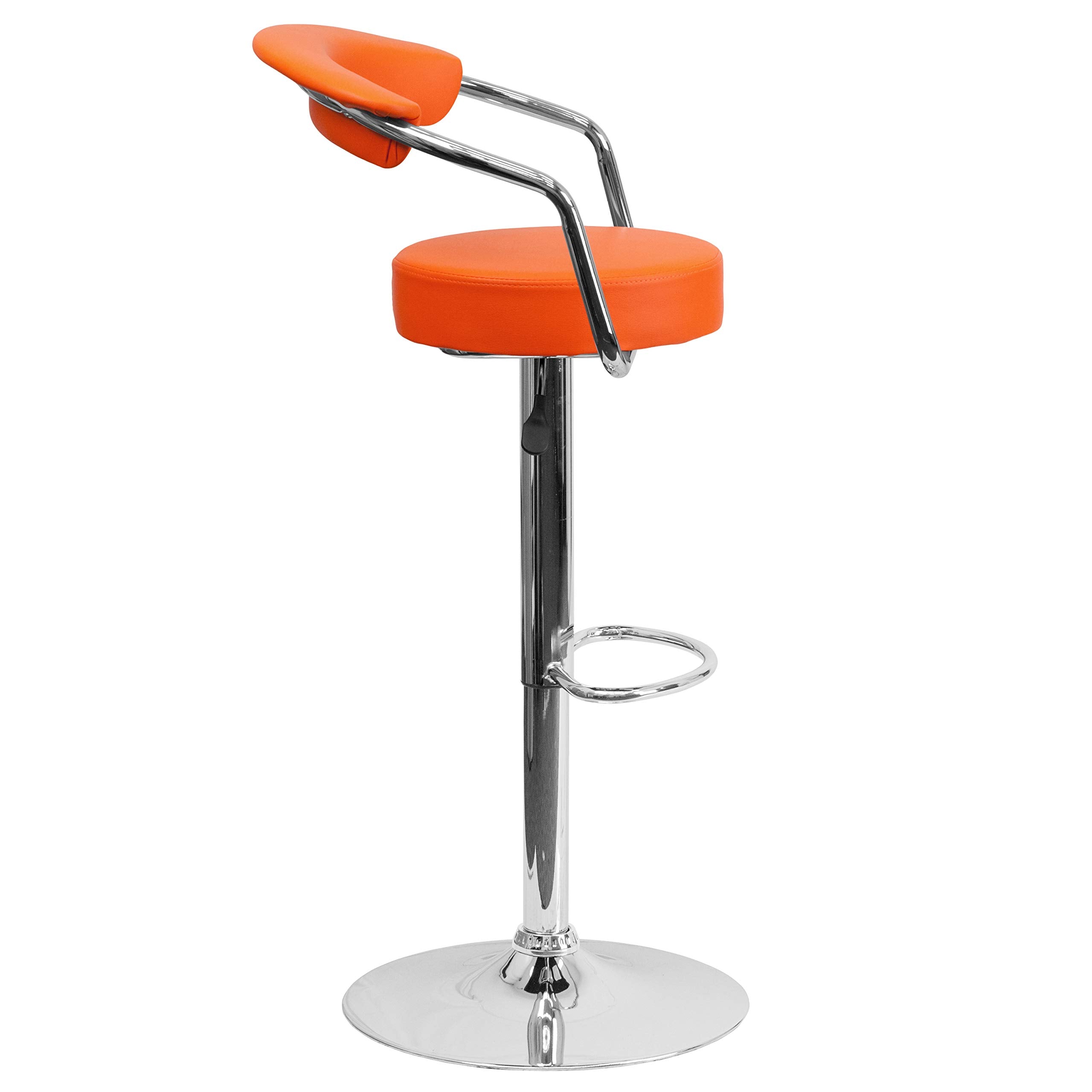 Flash Furniture Cruz Contemporary Orange Vinyl Adjustable Height Barstool with Arms and Chrome Base
