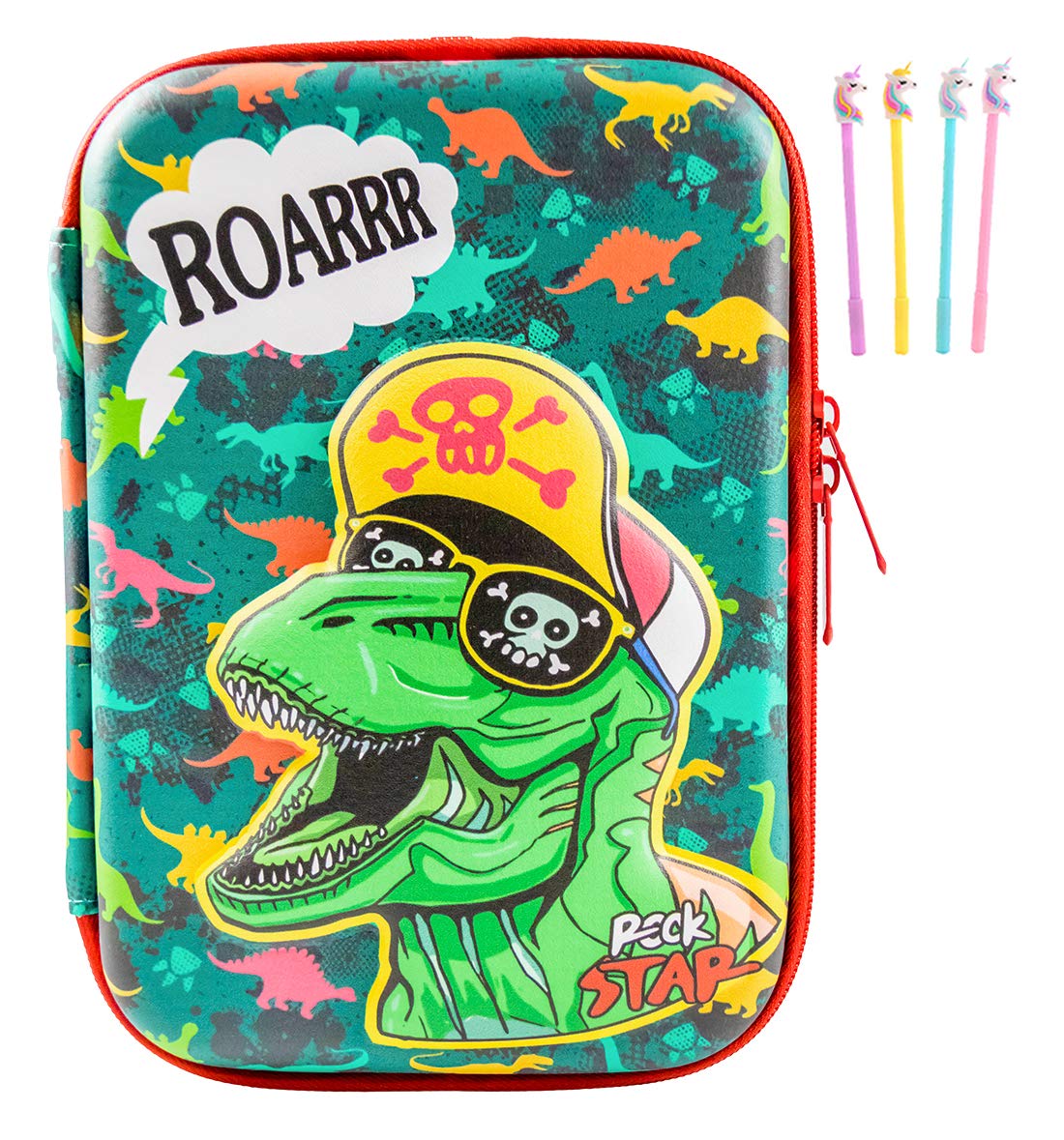 Wepop Pencil Case Eva T-Rex Dinosaur Pen Pouch Holder Bag Big Capacity Desk Organizer Storage Marker Box Stationary Double Zippe