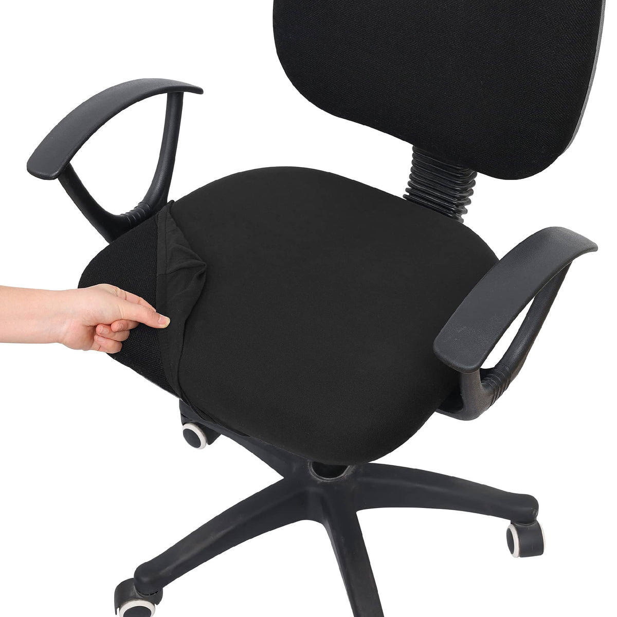 Smiry Printed Office Computer Chair Seat Covers, Soft Stretch Washable Universal Rotating Desk Chair Seat Cushion Protectors - Black