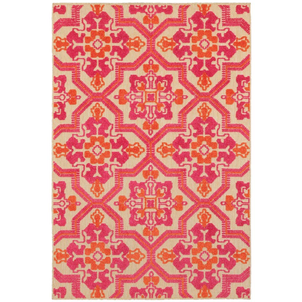 HomeRoots 10' x 13' Pink and Orange Moroccan Indoor Outdoor Area Rug