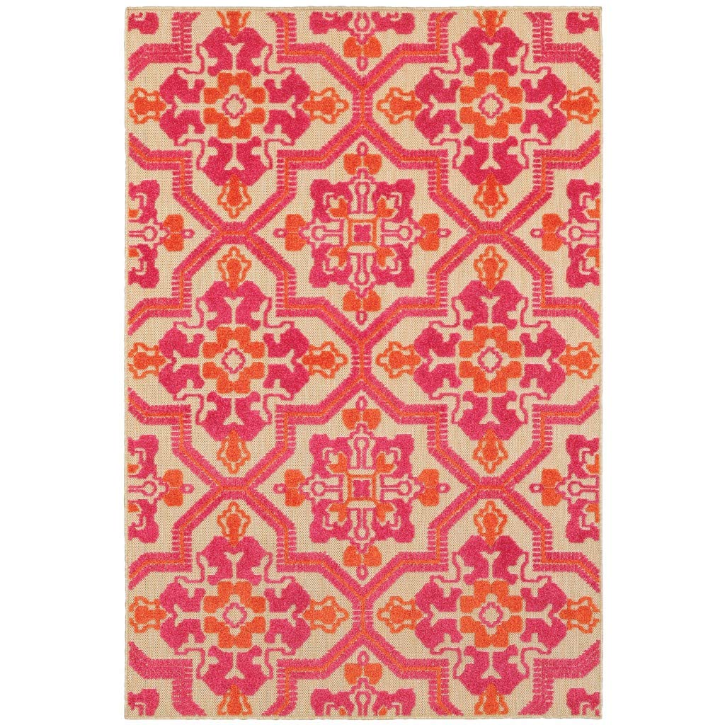 HomeRoots Pink and Orange Moroccan Indoor Outdoor Area Rug