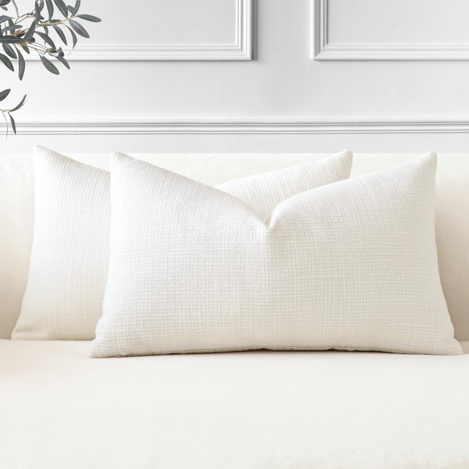 OTOSTAR Pack of 2 Throw Pillow Covers 16x24 Inch Linen Cream Pillowcases Farmhouse Decorative Solid Pillow Covers 40x60 cm Lumba