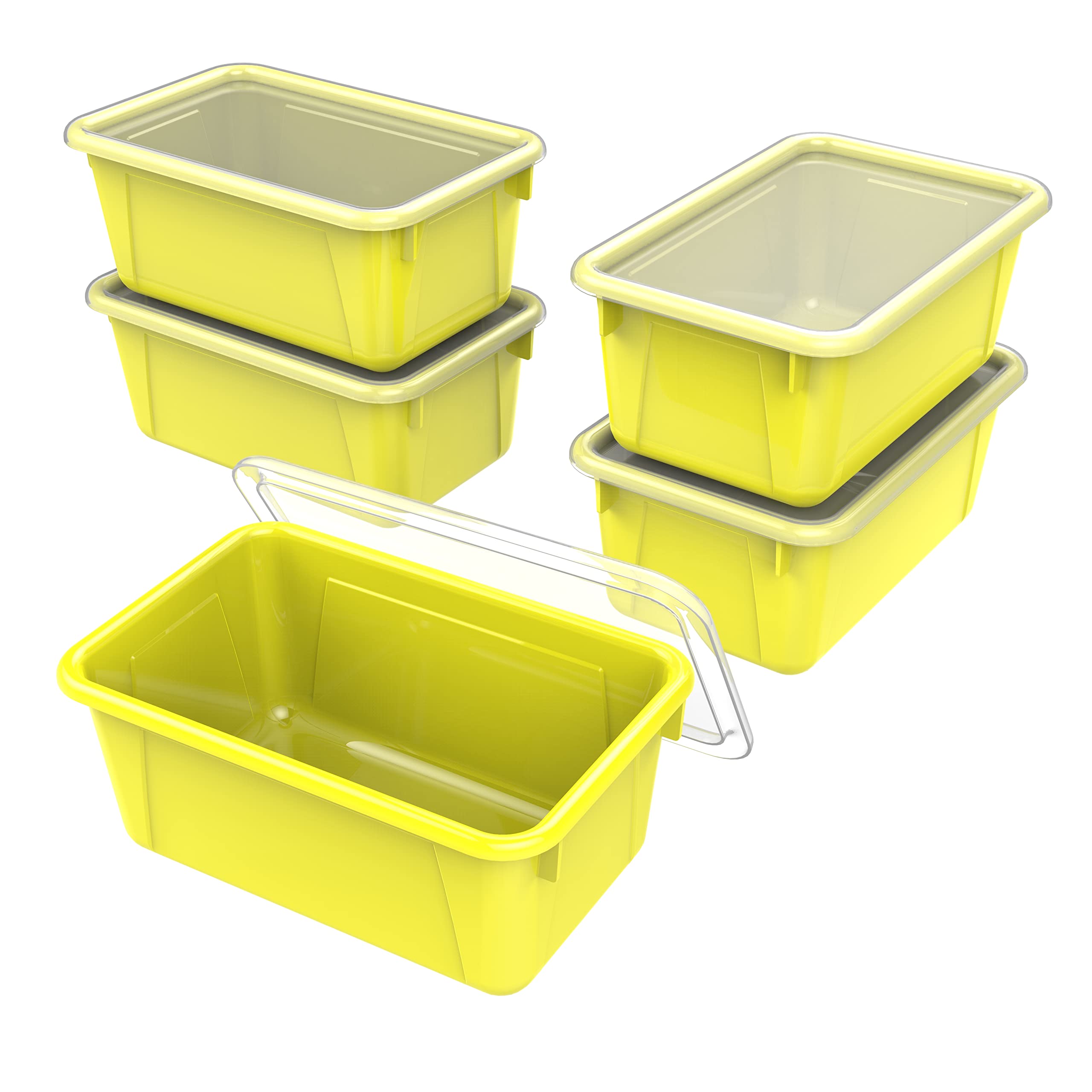 Storex Small Cubby Bins - Plastic Storage Containers For Classroom With Non-Snap Lid, 12.2 X 7.8 X 5.1 Inches, Yellow, 5-Pack (6