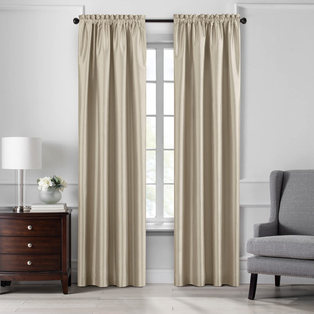 Elrene Home Fashions Colette Faux-Silk Blackout Window Curtain, 52 in x 108 in (1 Panel), Ivory