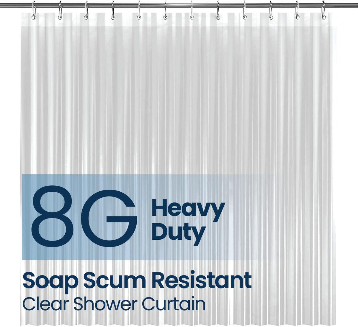 Liba Bathroom Shower Curtain - Waterproof Plastic Shower Curtain Premium Peva Non-Toxic With Rust Proof Grommets Clear 8G Heavy
