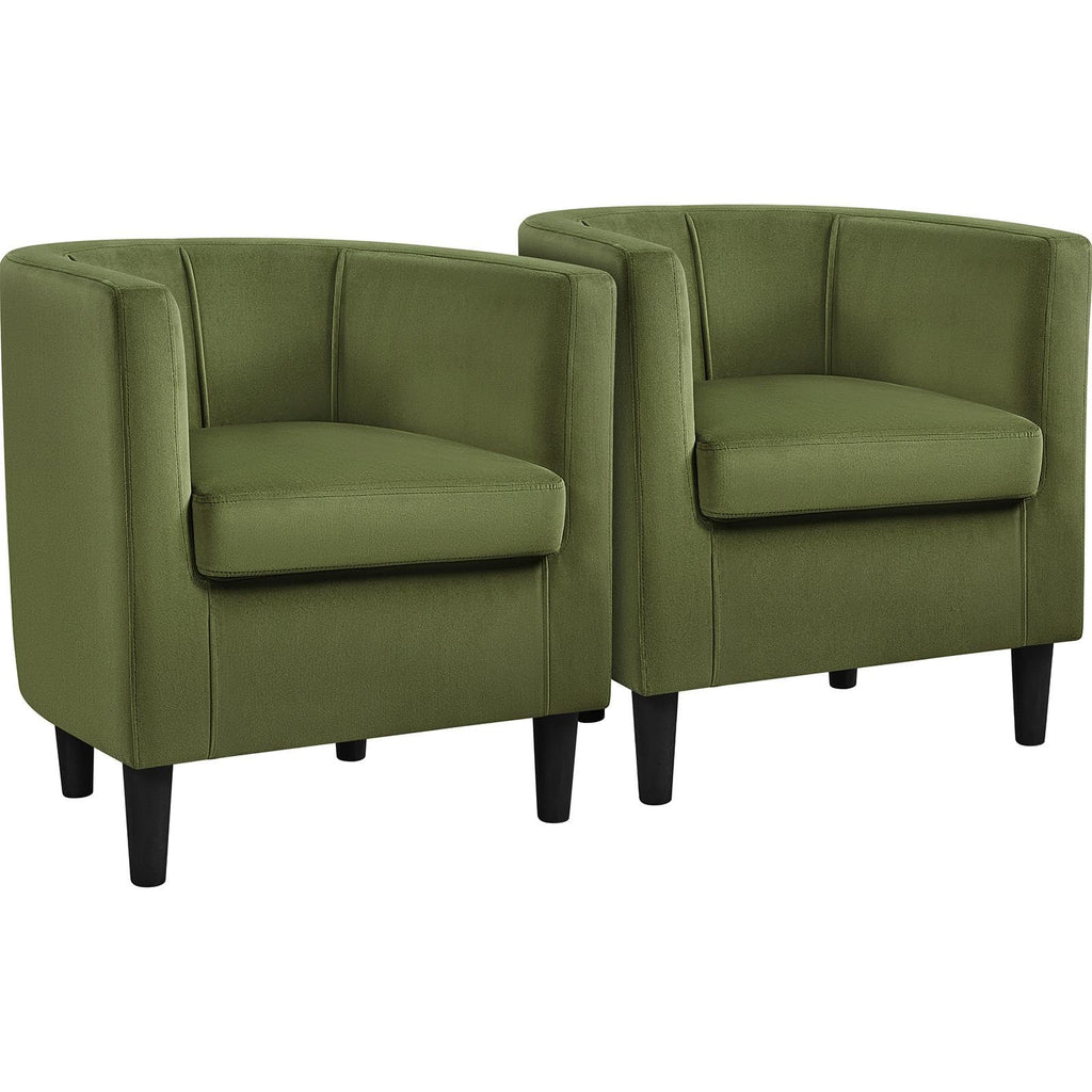 Yaheetech Velvet Accent Chair, Modern And Comfortable Armchairs, Upholstered Barrel Sofa Chair For Living Room Bedroom Waiting Room, Olive Green, 2Pcs