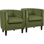 Yaheetech Velvet Accent Chair, Modern And Comfortable Armchairs, Upholstered Barrel Sofa Chair For Living Room Bedroom Waiting Room, Olive Green, 2Pcs