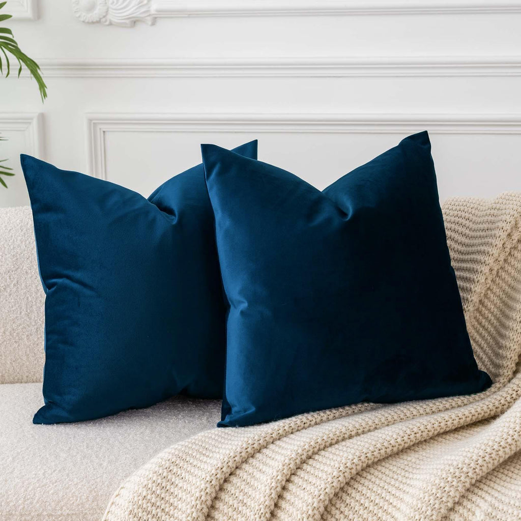 Juspurbet Decorative Velvet Throw Pillows Covers For Couch Bed Sofa,Pack Of 2 Luxury Solid Soft Cushion Cases,26X26 Inches,Navy