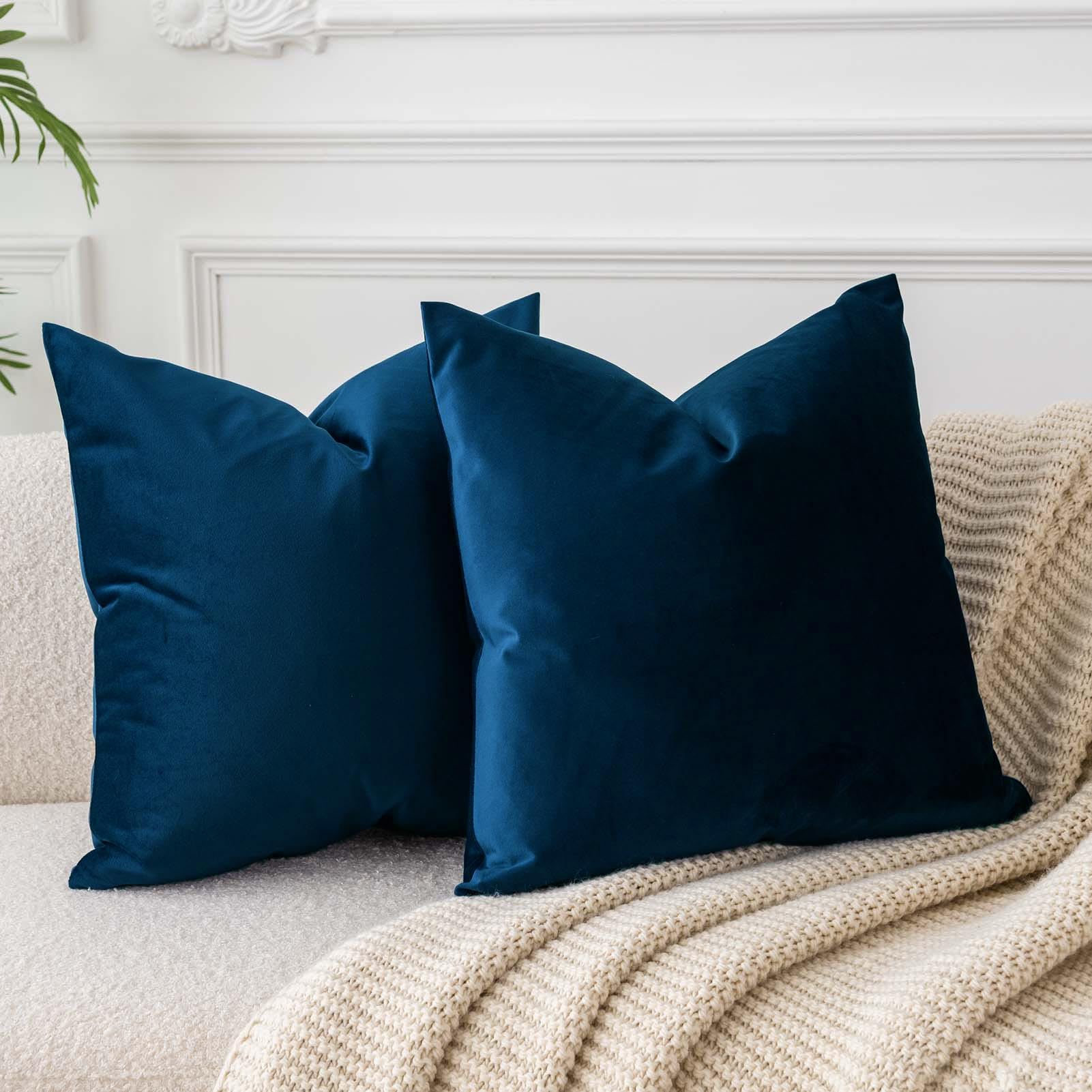 Juspurbet Navy Luxury Velvet Throw Pillow Covers 22X22 Set Of 2,Decorative Soft Solid Cushion Cases For Couch Sofa Bed