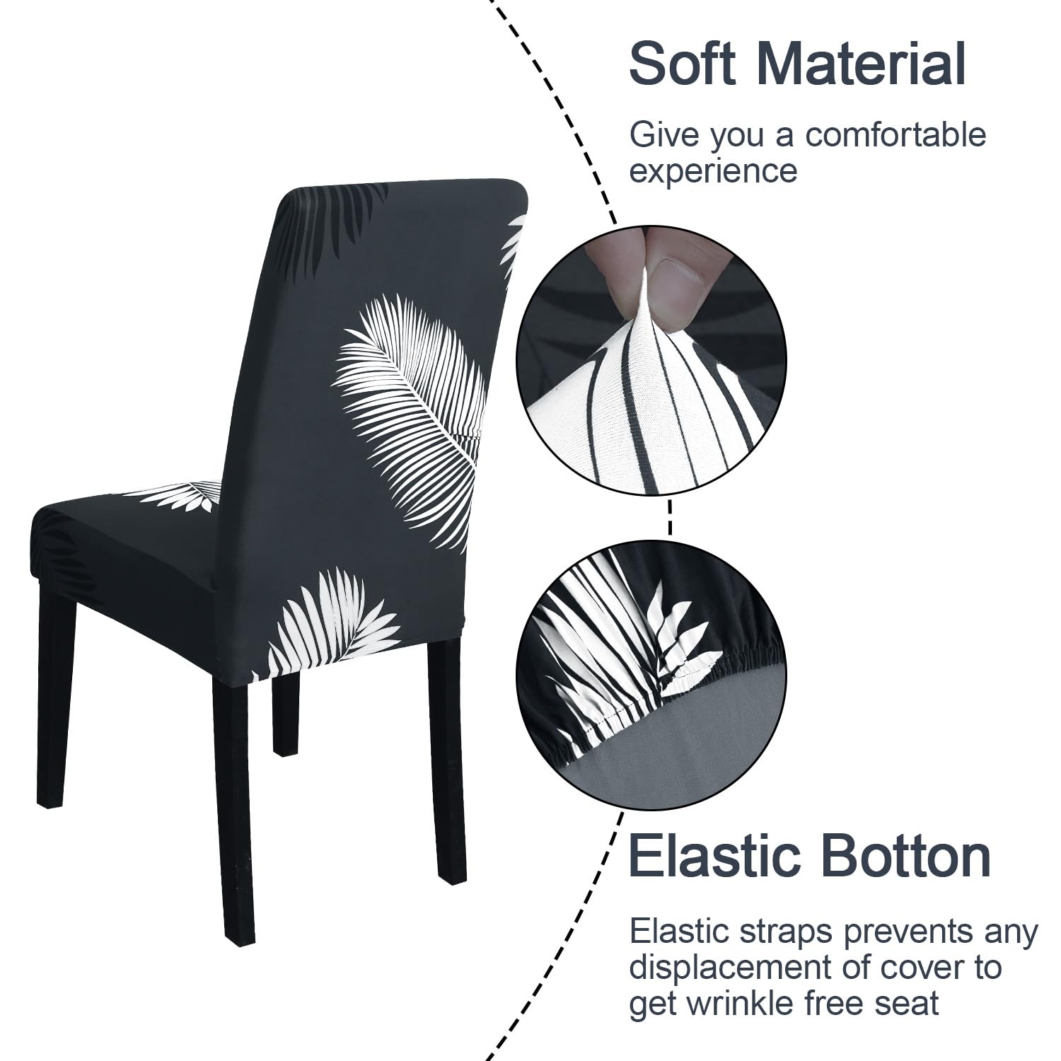 Jqinhome Pattern Chair Covers For Dining Room Set Of 4, High Stretch Removable Washable Parsons Chair Slipcover For Home Party Hotel Wedding Ceremony (Plume Black,4Pcs)