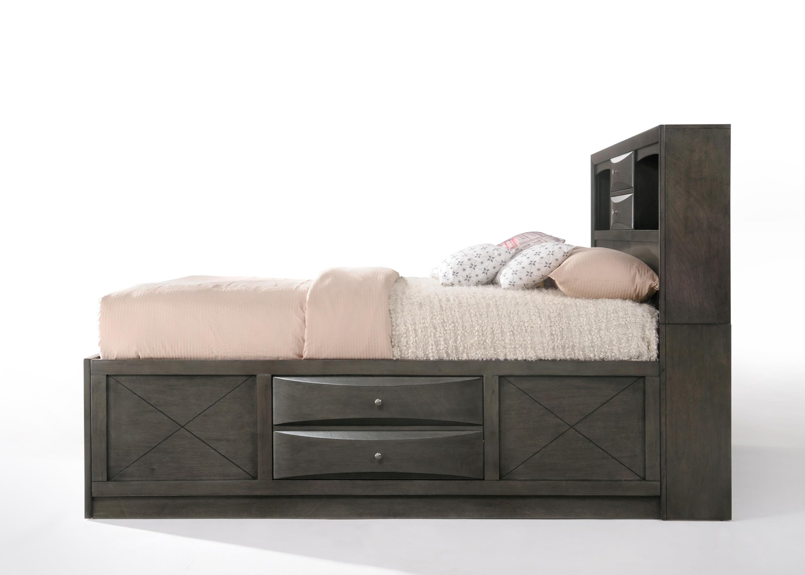 Acme Ireland Queen Wooden Captain's Bed with Storage Drawers in Gray Oak