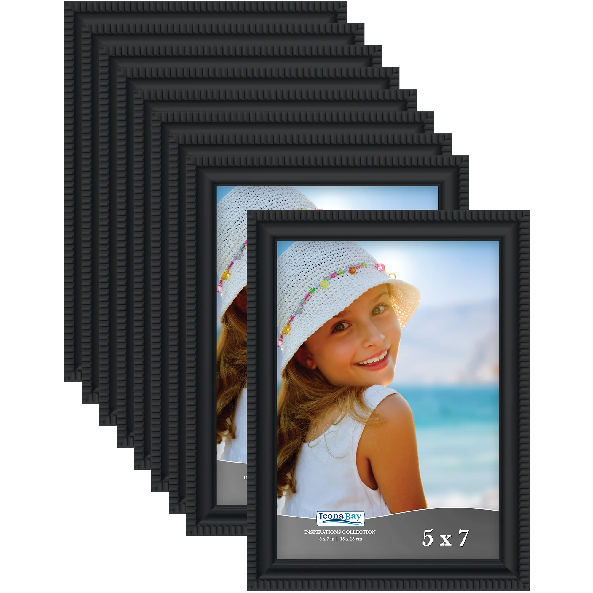 Icona Bay 5x7 Picture Frames (Black, 12 Pack), Beautifully Detailed Molding, Contemporary Picture Frame Set, Wall Mount or Table