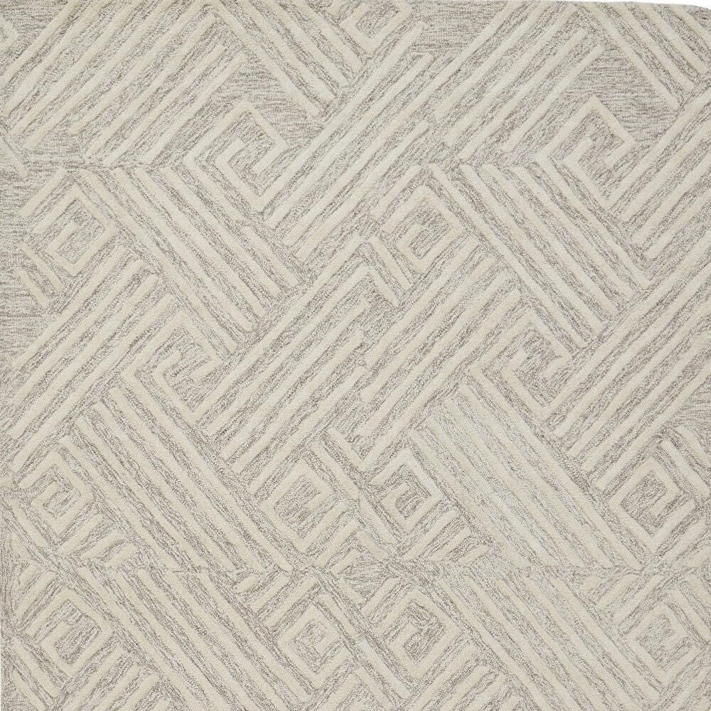 HomeRoots 511865 10 x 13 ft. Tan & Ivory Wool Geometric Hand Tufted Handmade Stain Resistant Rectangle Area Rug