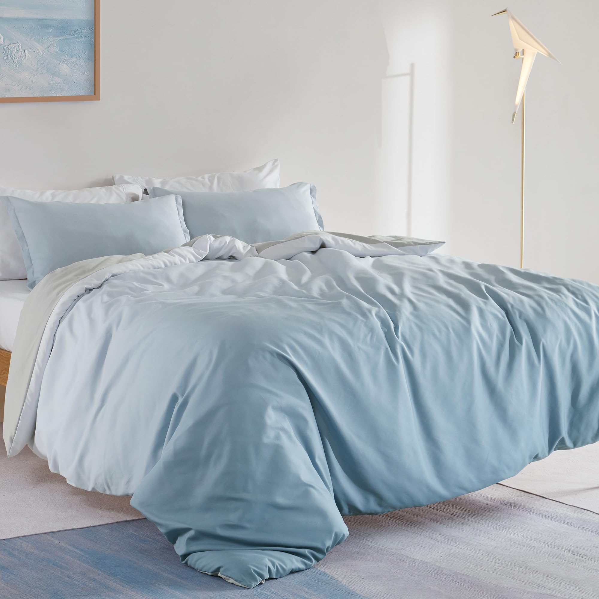 Sleep Zone Bedding Duvet Cover Sets Printed Ombre Color 120Gsm Ultra Soft Zipper Closure Corner Ties 3 Pieces, Ombre Grey Blue,