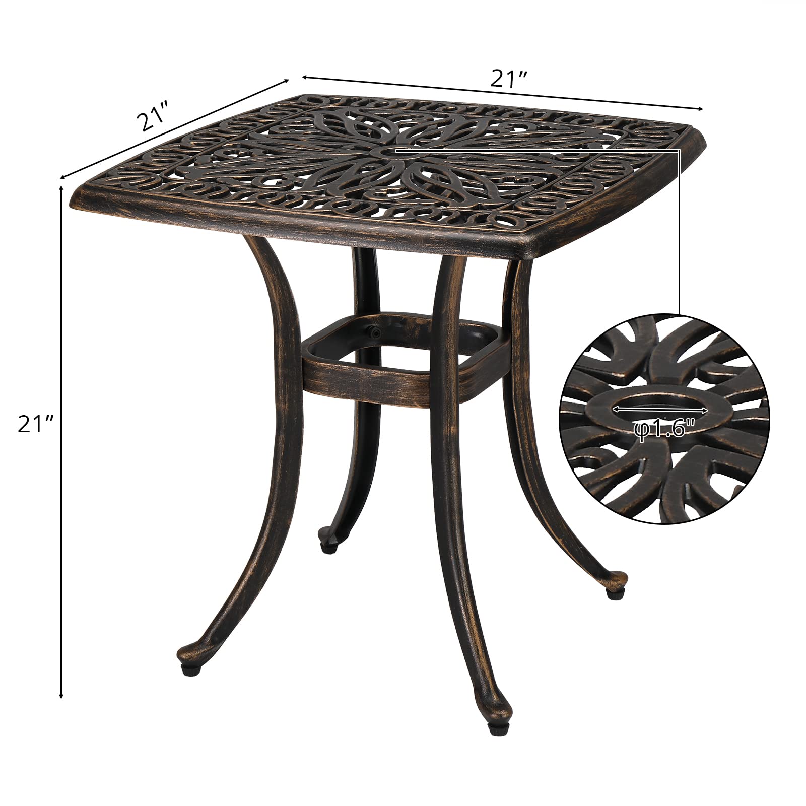 VINGLI 21? Bronze Cast Aluminum Outdoor Side Table - Weatherproof Patio Coffee Table for Porch & Bistro Use