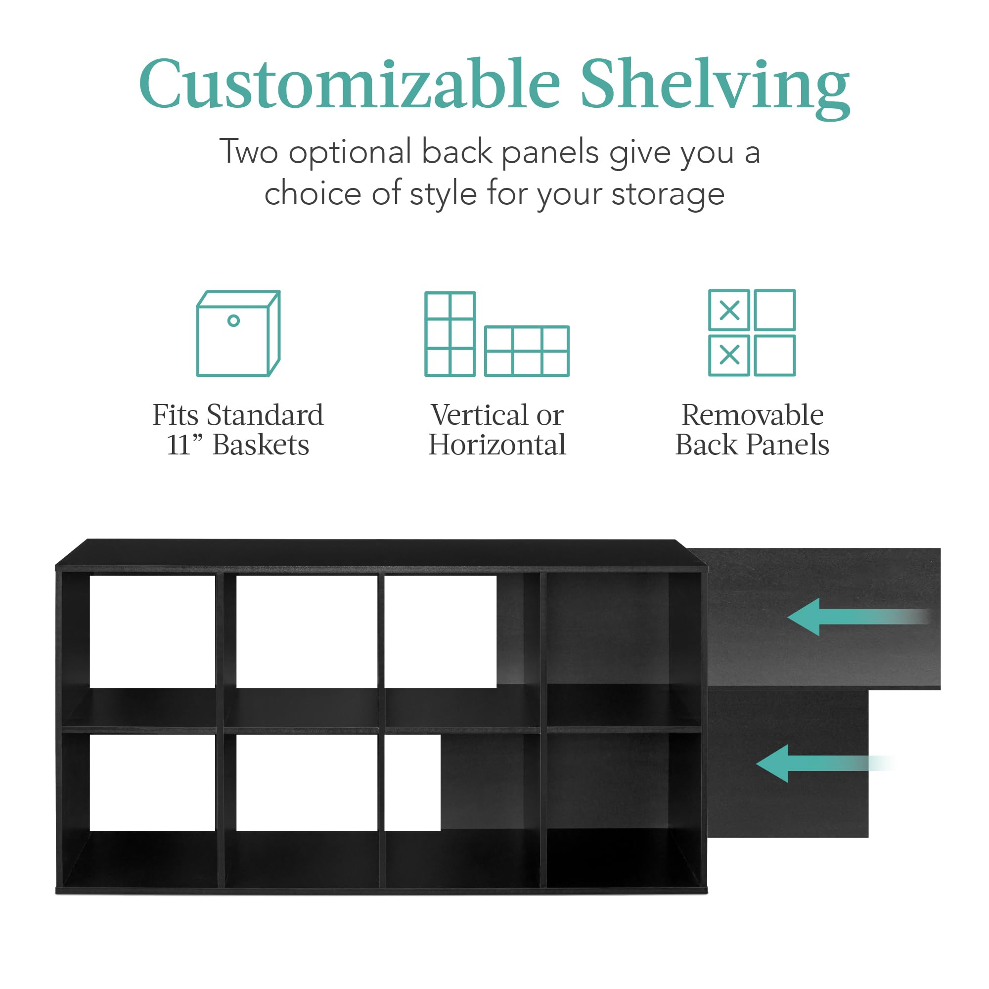 Best Choice Products 8-Cube Storage Organizer, 11In Shelf Opening, Bookcase, Display Shelf, Customizable W/ 3 Removable Back Panels – Black