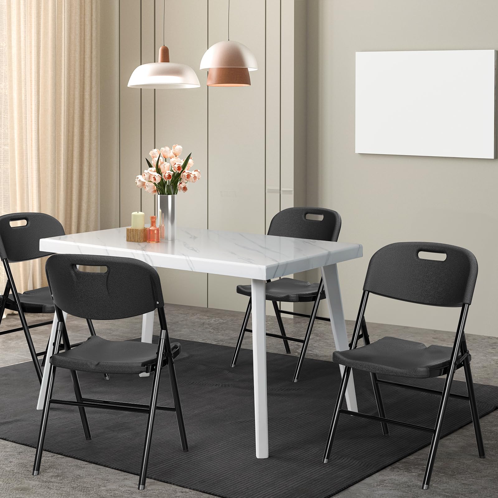 Vingli Folding Chairs, Heavy Duty Foldable Chair Portable Hdpe Plastic Seat With Steel Frame For Indoor Outdoor Dinning Party Wedding School Use, Black, 10 Pack