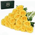 Waipfaru 16 Pcs Mothers Day Fake Roses, Silk Yellow Roses Artificial Flowers with Long Stems for Valentines Day Wedding Bouquet 