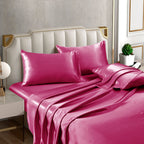 Horbaunal 6 Piece Satin Sheet Set Queen Size Luxury Silky & Soft Hot Pink Satin Queen Bed Sheet Set With 16'' Deep Pocket, 1 Fit