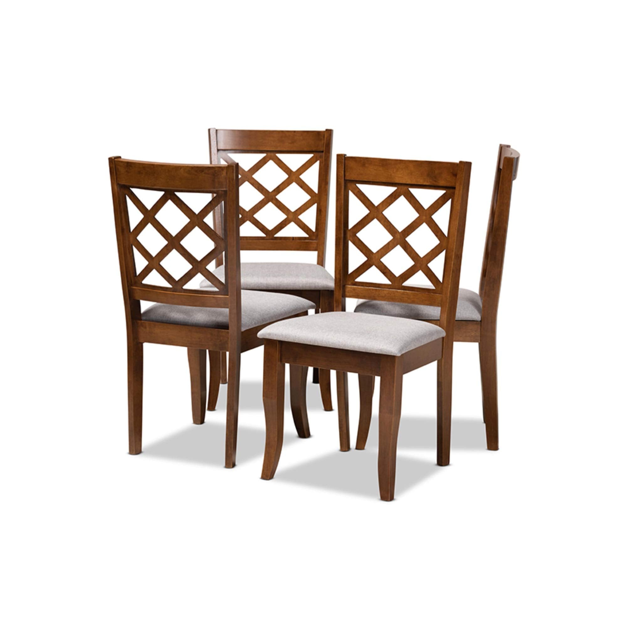 Baxton Studio Brigitte Modern and Contemporary Grey Fabric Upholstered and Walnut Brown Finished Wood 4-Piece Dining Chair Set
