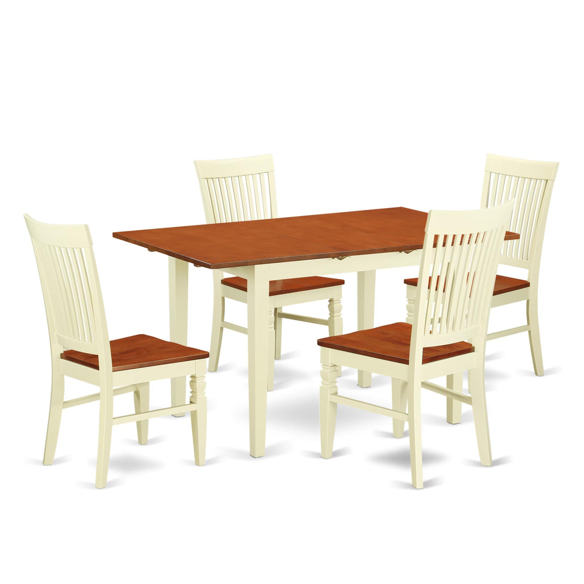 East West Furniture NOWE5-BMK-W 5 Piece Dining Table Set for 4 Includes a Rectangle Kitchen Table with Butterfly Leaf and 4 Dinette Chairs, 32x54 Inch, Buttermilk & Cherry