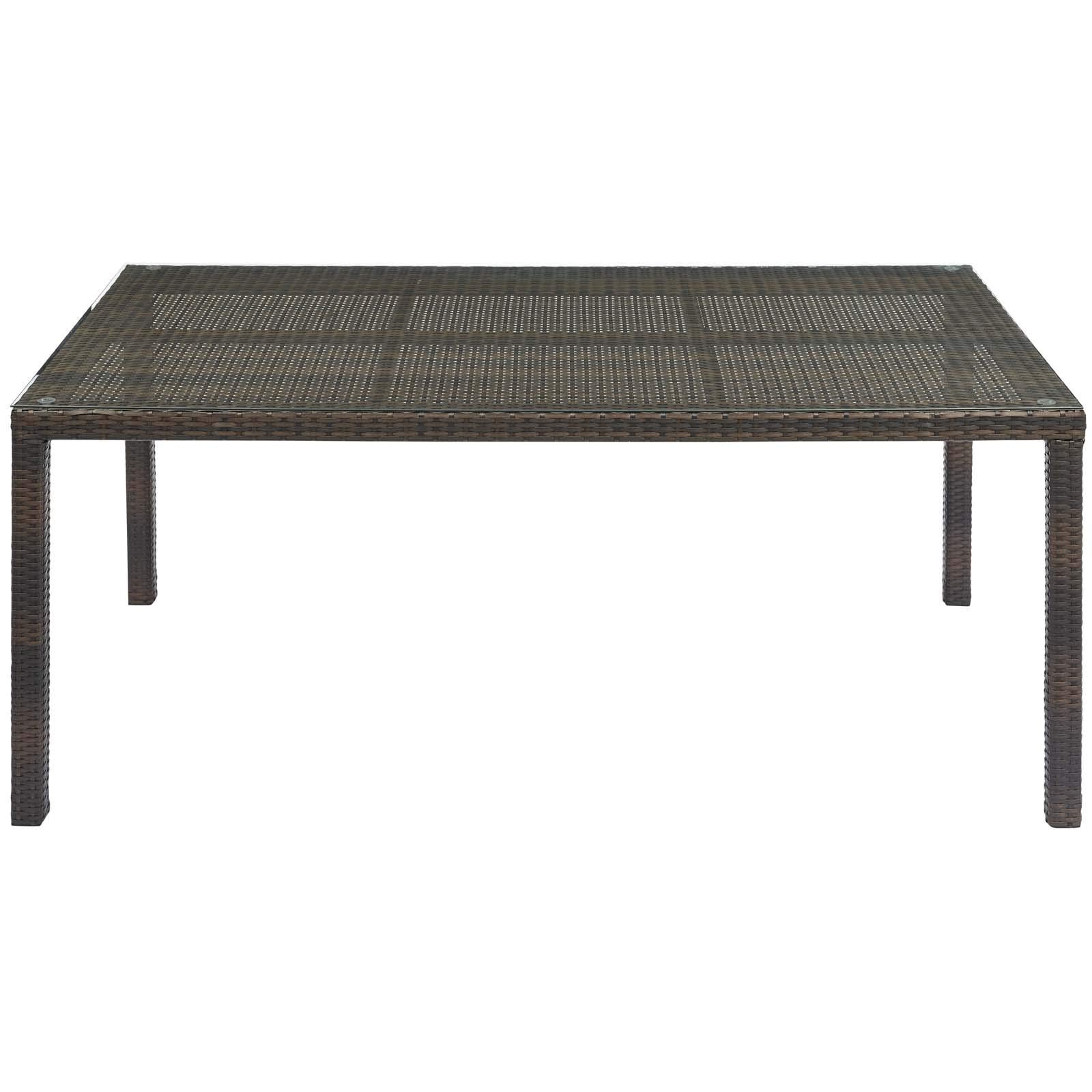 Modway Conduit Wicker Rattan Glass Outdoor Patio 70' Rectangular Dining Table In Brown