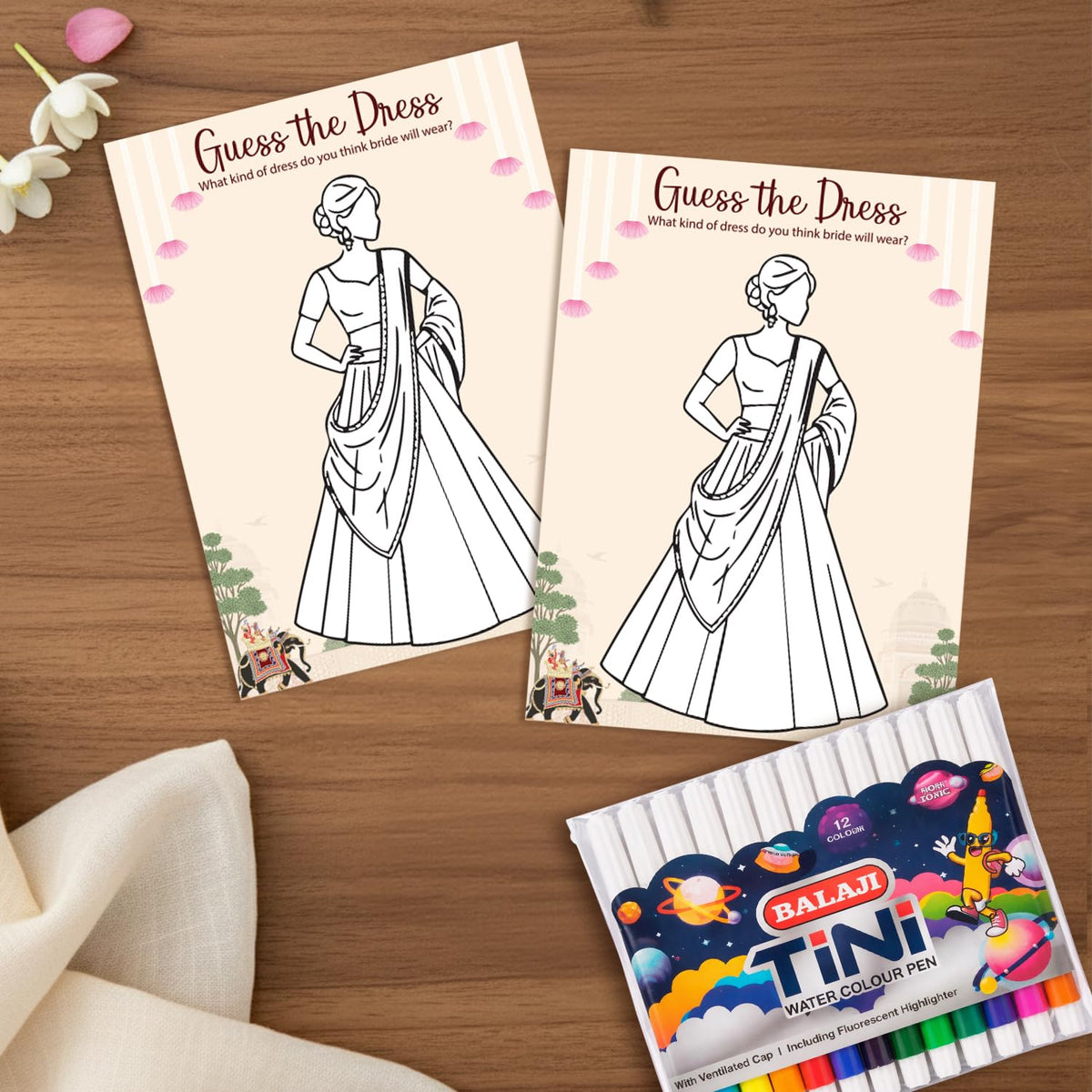 Party Propz Guess The Dress Bride to Be Games Card  16 Pcs Bridal Shower Guess The Dress Game Cards with Sketch Pen Set, Bachel