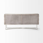 HomeRoots Light Brown, Antiqued Gold Wood, Metal Light Brown Solid Mango Wood Finish Sideboard with 4 Cabinet Doors