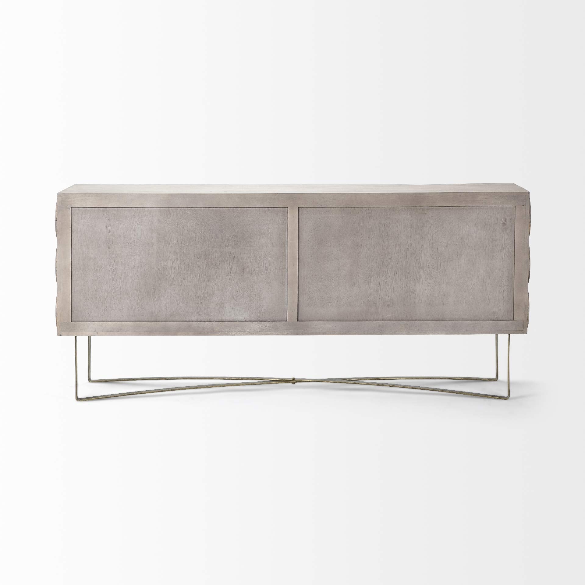 HomeRoots Light Brown, Antiqued Gold Wood, Metal Light Brown Solid Mango Wood Finish Sideboard with 4 Cabinet Doors
