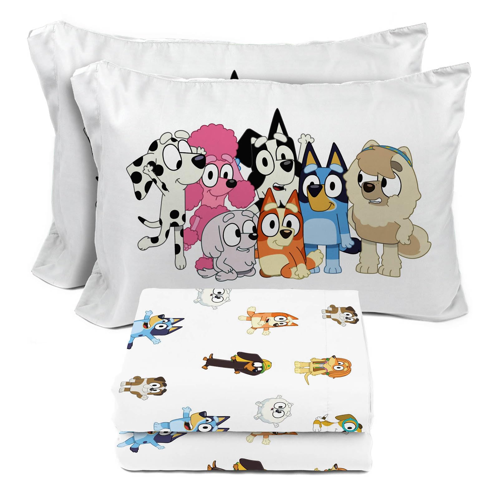 Bluey & Friends Full Sheet Set - 4 Piece Kids Bedding Set Includes Pillow Cover - Super Soft Microfiber Sheets