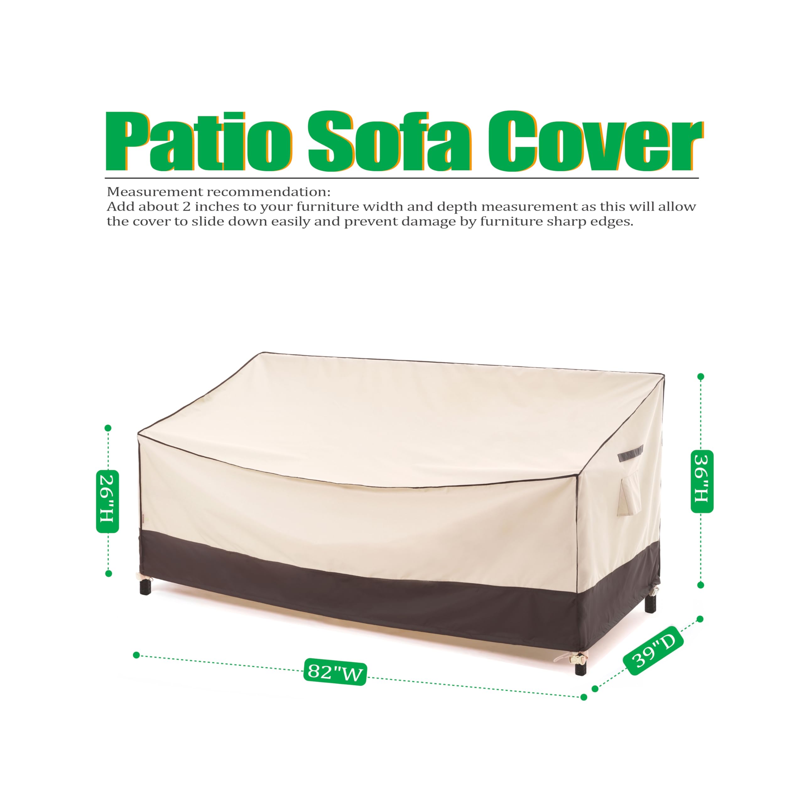 F&J Outdoors Waterproof Anti-Uv Heavy Duty 3 Seater Cushion Couch Patio Sofa Cover, 82' W X 39' D X 36' H