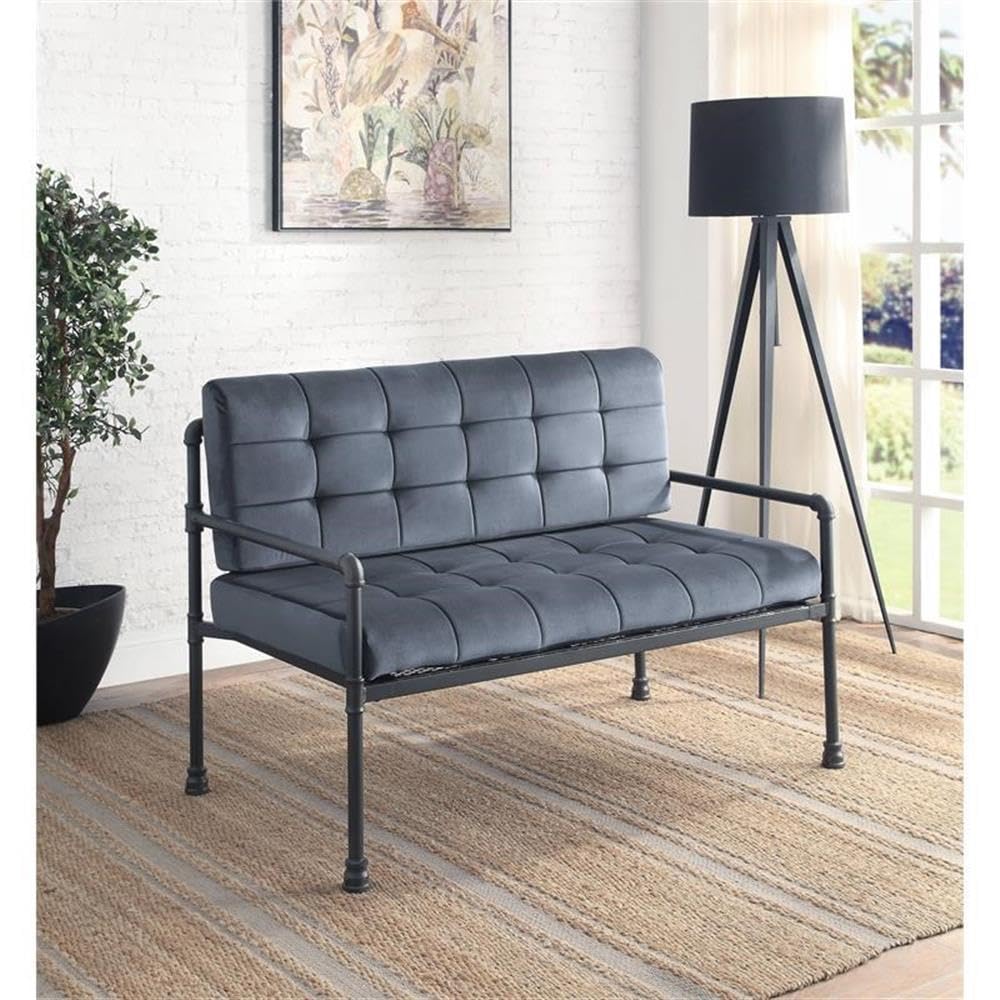 Acme Brantley Loveseat in Gray Velvet & Sandy Gray Finish