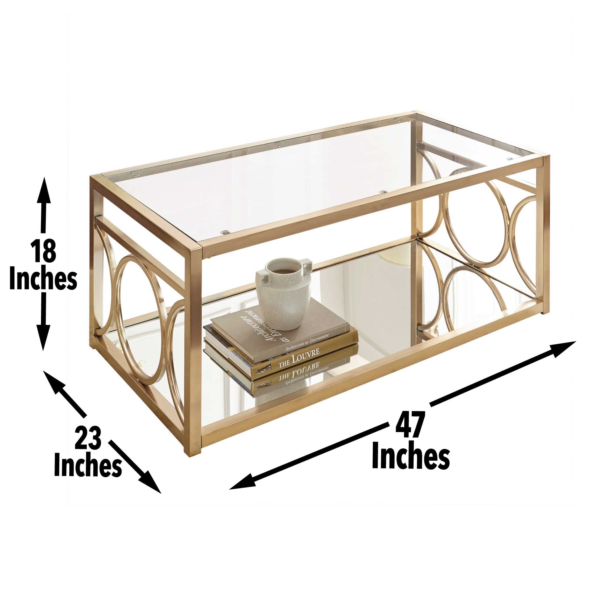 Steve Silver Olympia Contemporary Cocktail Table, Gold Chrome, Tempered Glass Mirrored, Living Room, Home Office, Rectangle, 47&quot; L x 23.5&quot; W x 18.5&quot; H, Gold